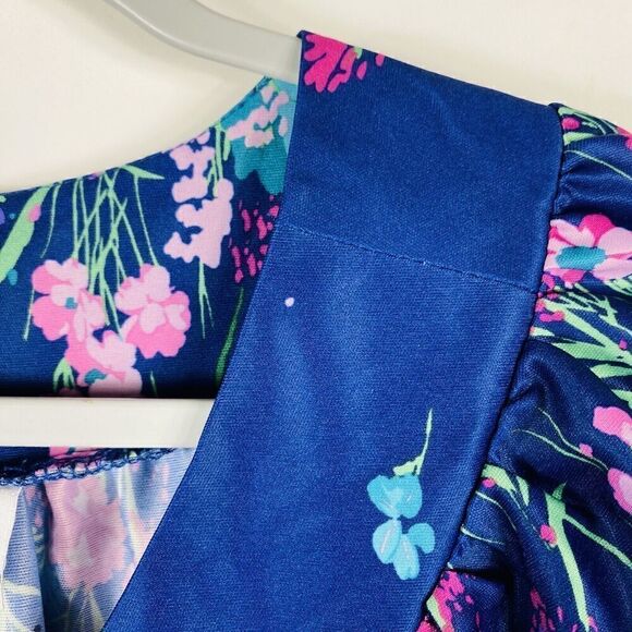 Cozee Corner Size Medium Floral Print Nightgown Sleep Dress Navy Blue - Picture 3 of 5